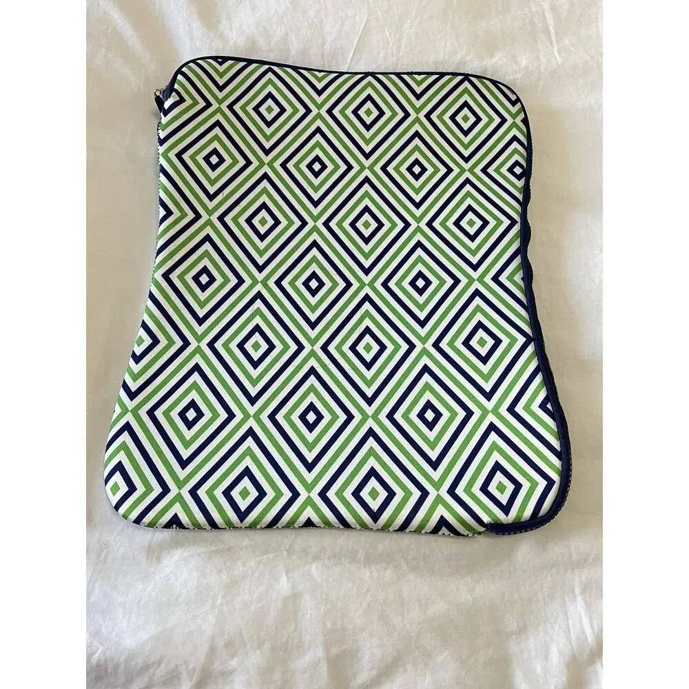 JONATHAN ADLER Laptop Sleeve Case RETRO GEOMETRIC Padded Green Blue